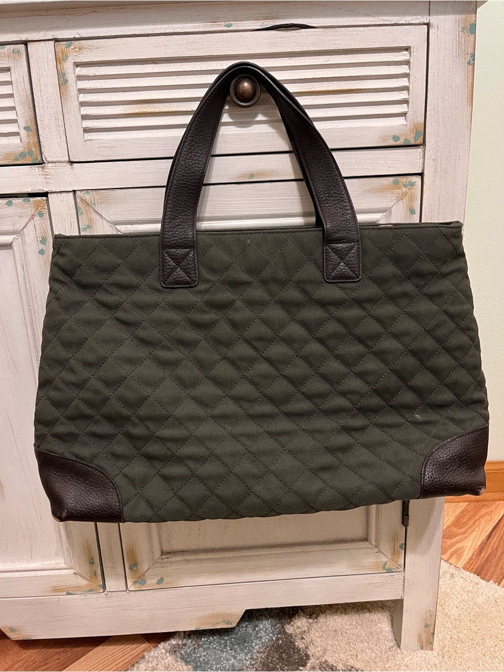 Talbots Quilted Tote Handbag Olive Green